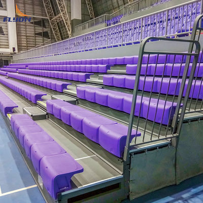 Kursi Bleacher Aluminium yang dapat ditarik dengan garansi 5 tahun dan sabuk pengaman yang dapat ditarik dalam konfigurasi lurus atau melengkung
